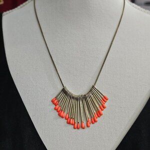💎Gold Tone Vintage Matchstick Coral Retro Pendant Necklace